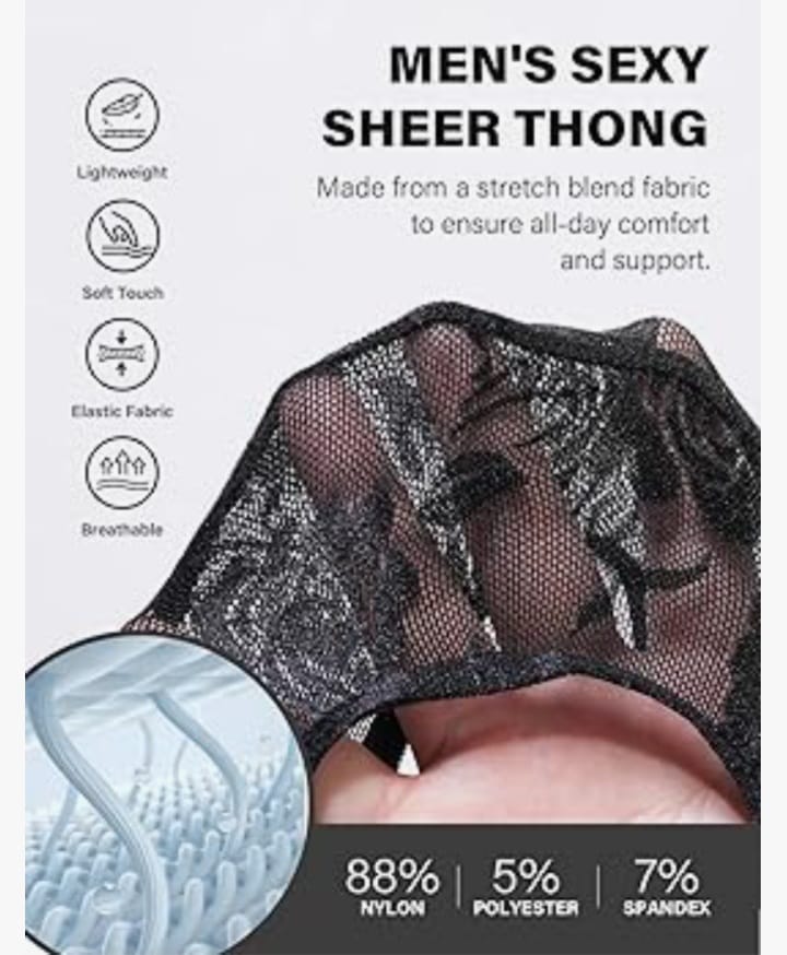 Men's Thongs Lace Underwear G-String Low Rise See Through Floral thong Tanga Pants